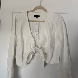 NWT!! J. Crew White Tie-Front Long Sleeve Blouse